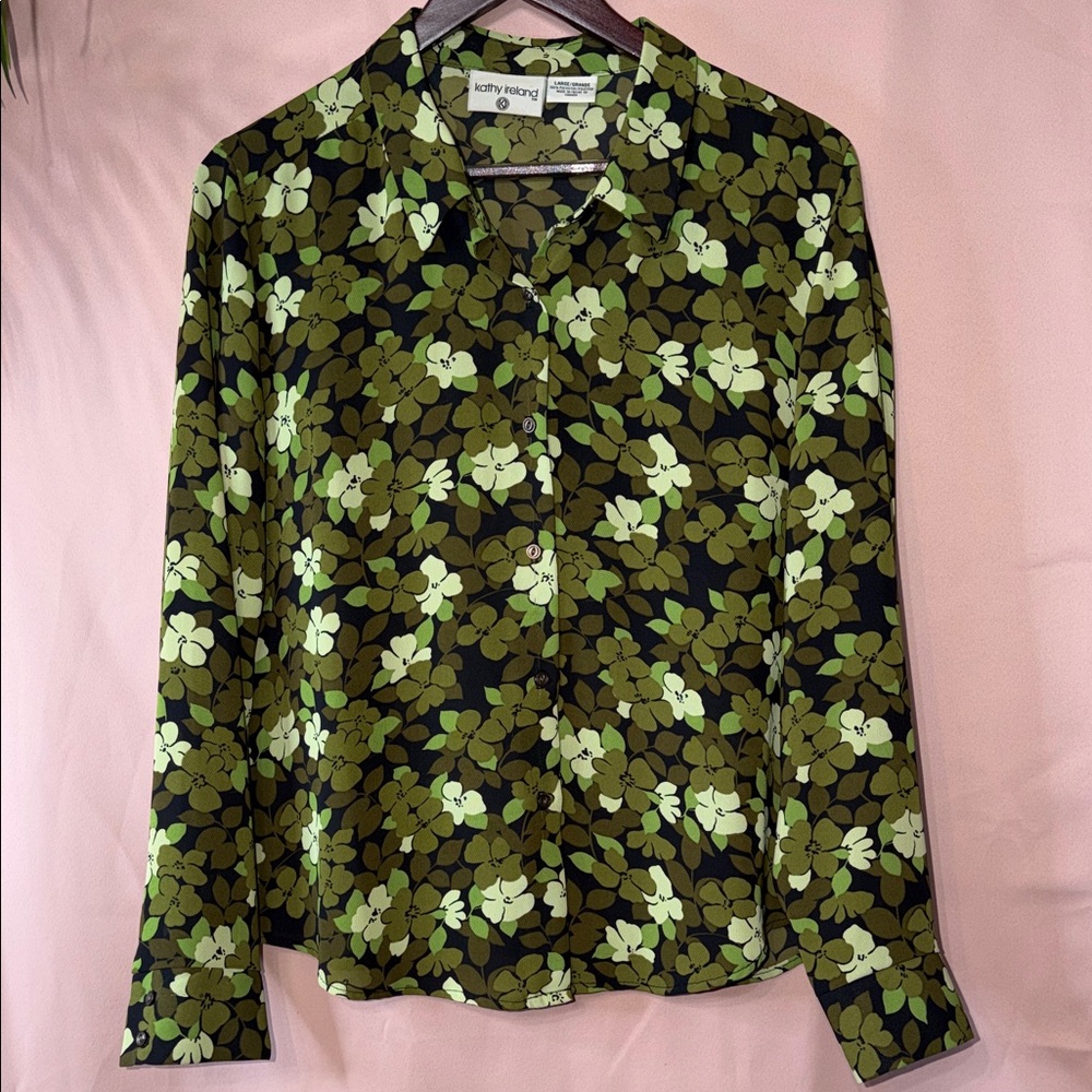 Kathy Ireland Floral Button Down Blouse | Effortless Chic